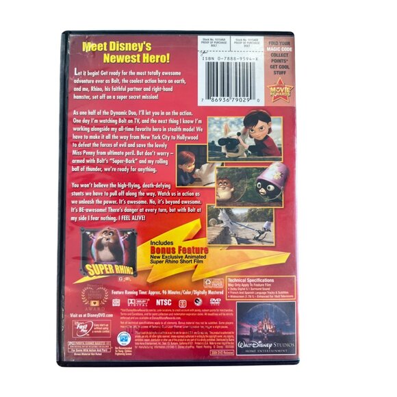 Bolt Walt Disney Pictures DVD Movie Family Adventure Movie Pre-Owned - Picture 4 of 4